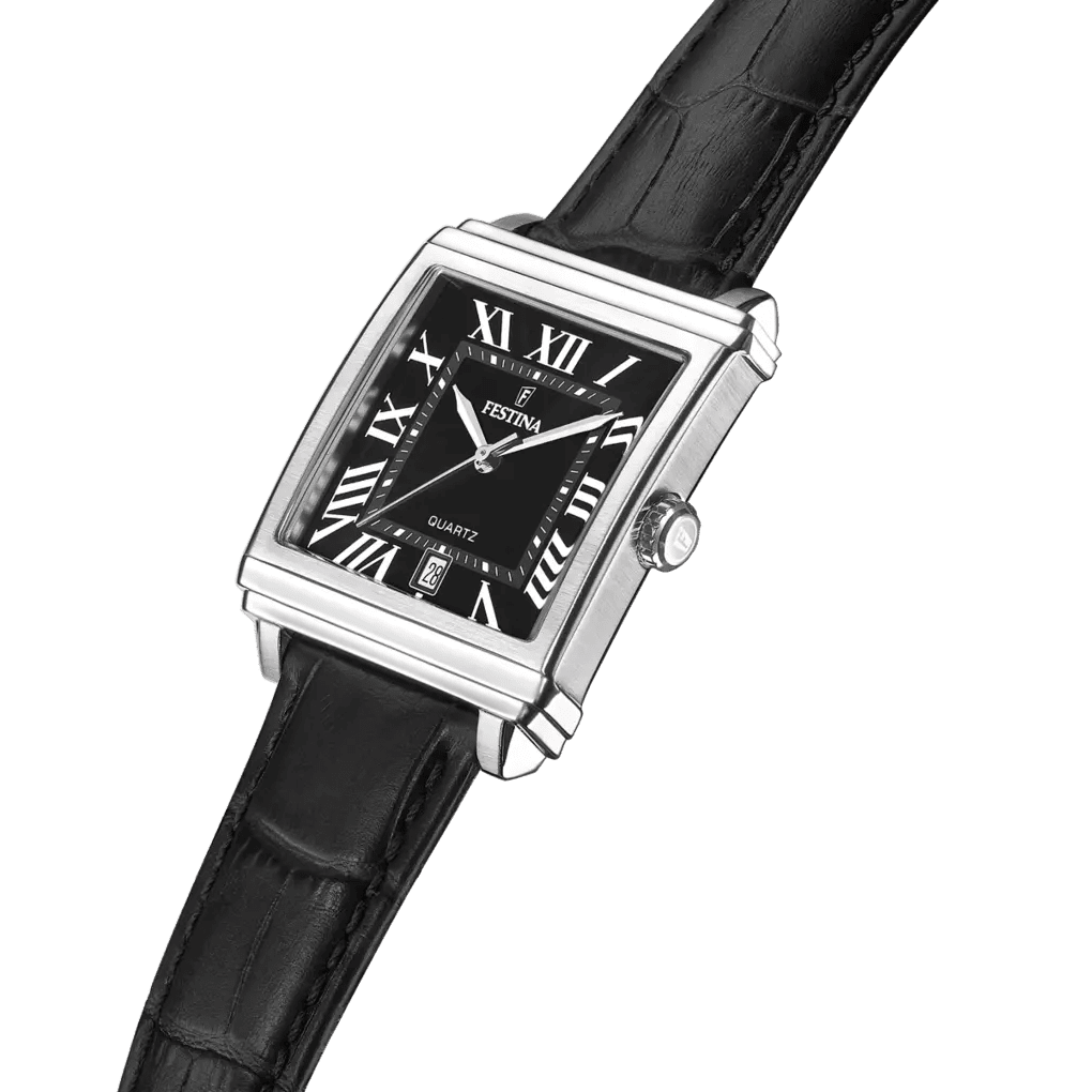 Festina On The Square Black Dial Black Leather Men’s 33mm Watch | F20681/3 | TIME Watches