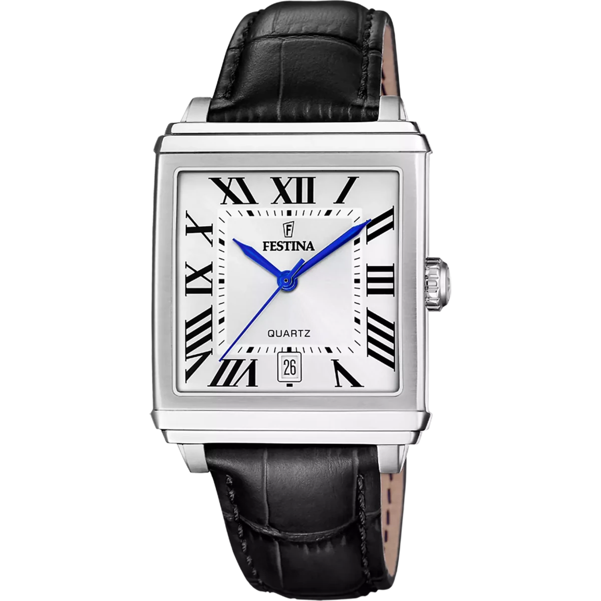 Festina On The Square Silver Dial Black Leather Men’s 33mm Watch | F20681/1 | TIME Watches