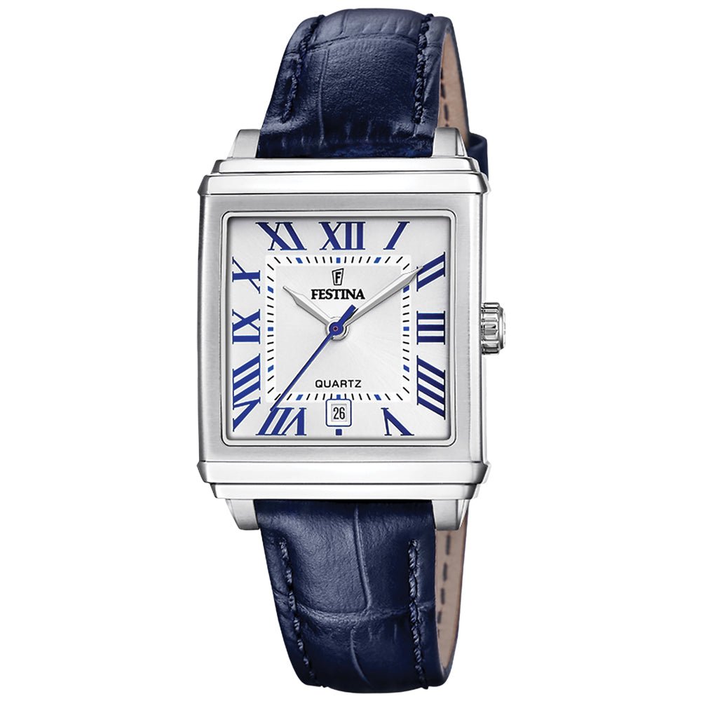 Festina On The Square Silver Dial Blue Leather Men’s Watch | F20682/2 | TIME Watches