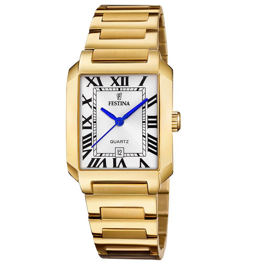 Festina On The Square Silver Dial Gold PVD Stainless Steel Men’s 33mm Watch | F20680/1 | TIME Watches