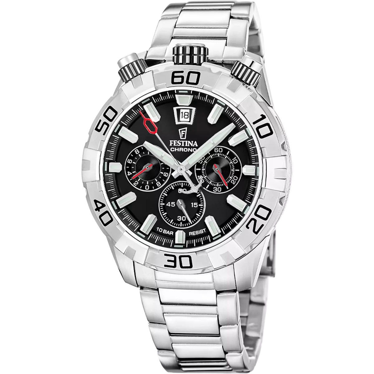 Festina The Originals Black Dial Stainless Steel Men’s 45mm Watch | F20743/6 | TIME Watches