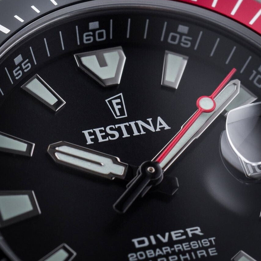 Festina The Originals Quartz Black Dial Fluorescent Steel Indices Stainless Steel Men's Watch | F20669/6