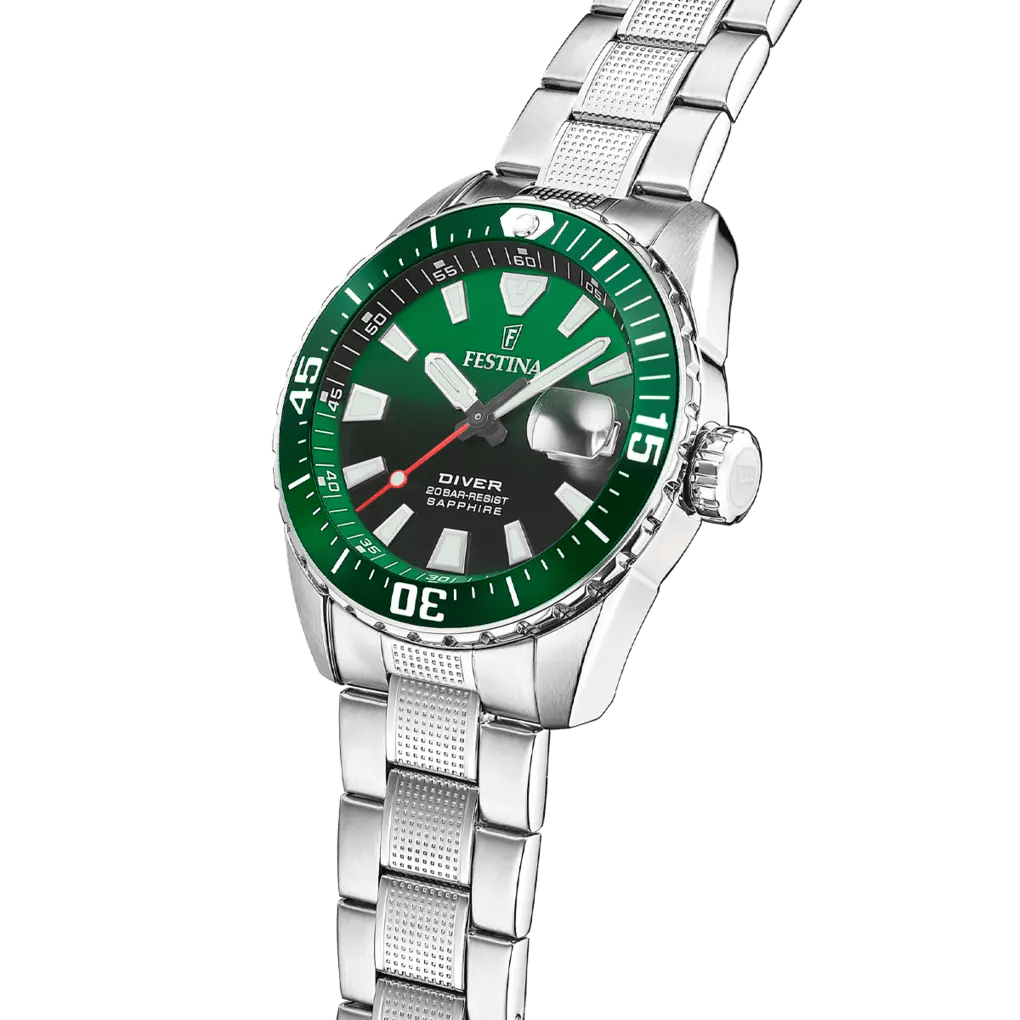 Festina The Originals Green Dial Stainless Steel Men’s 41mm Watch | F20669/2 | TIME Watches