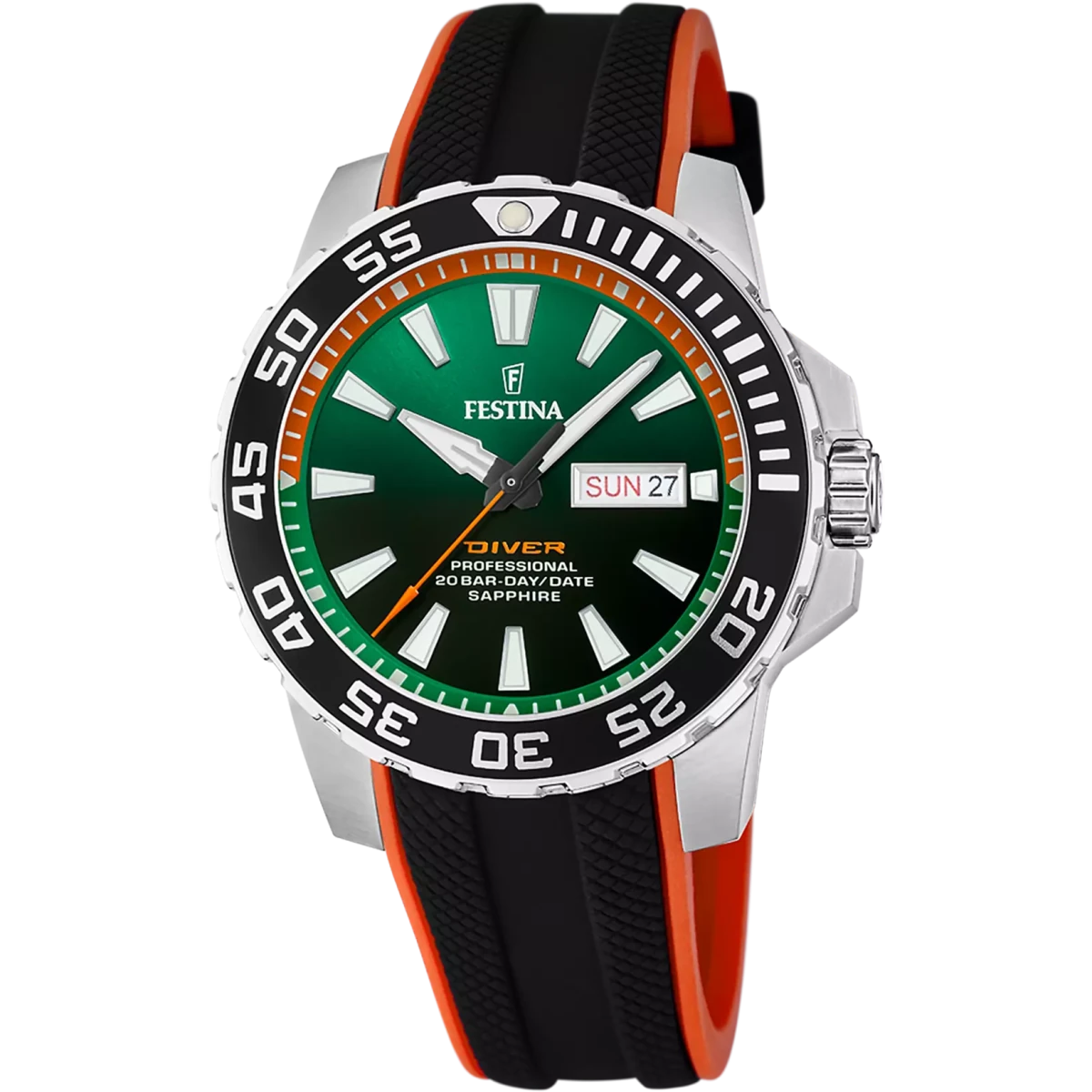 Festina The Originals Orange Dial Black and Orange Rubber Men’s 45mm Watch | F20662/2 | TIME Watches
