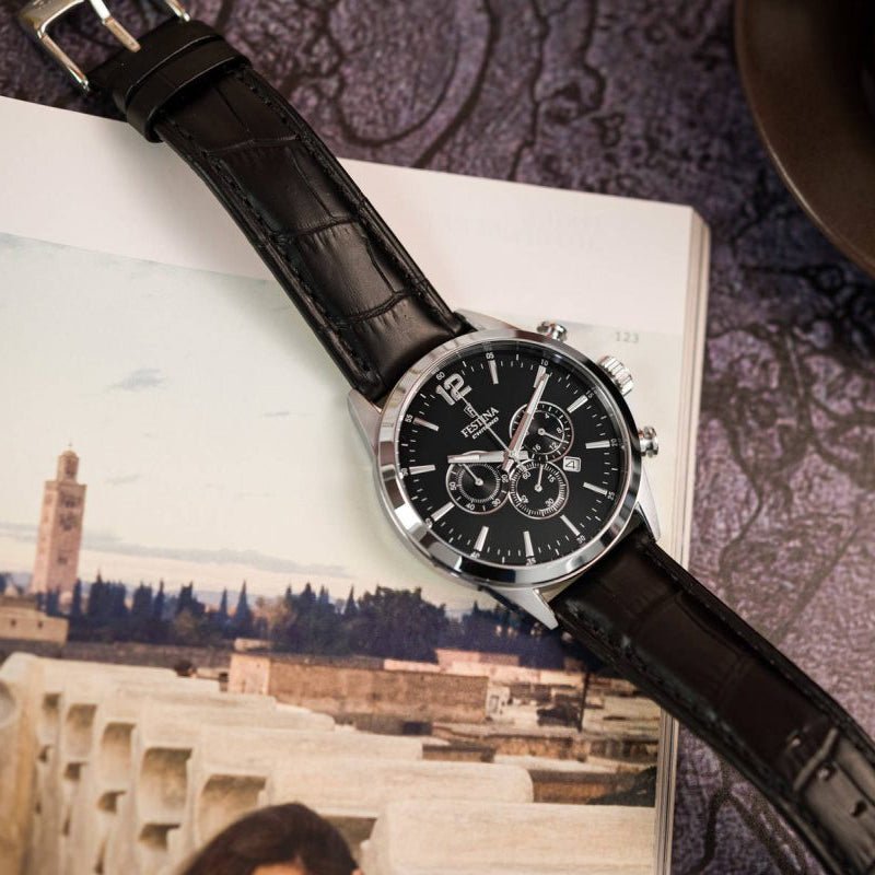 Festina Timeless Black Dial Leather Men’s Watch | F20542/5 | TIME Watches