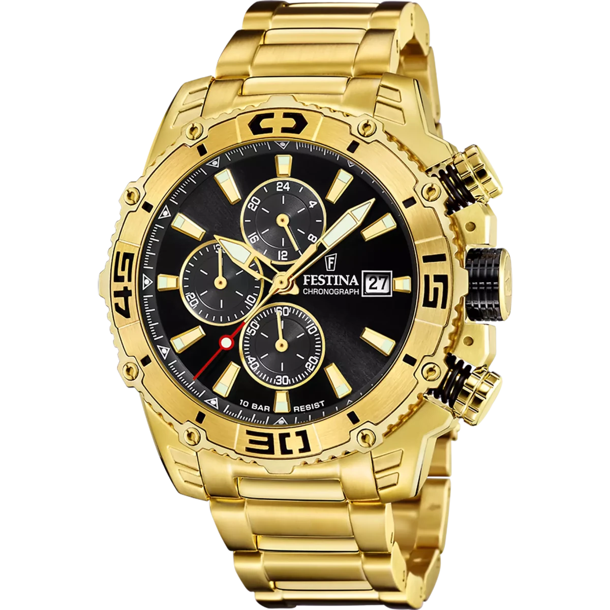 Festina Timeless Chronograph Black Dial Gold PVD Stainless Steel Men’s Watch | F20492/4 | TIME Watches