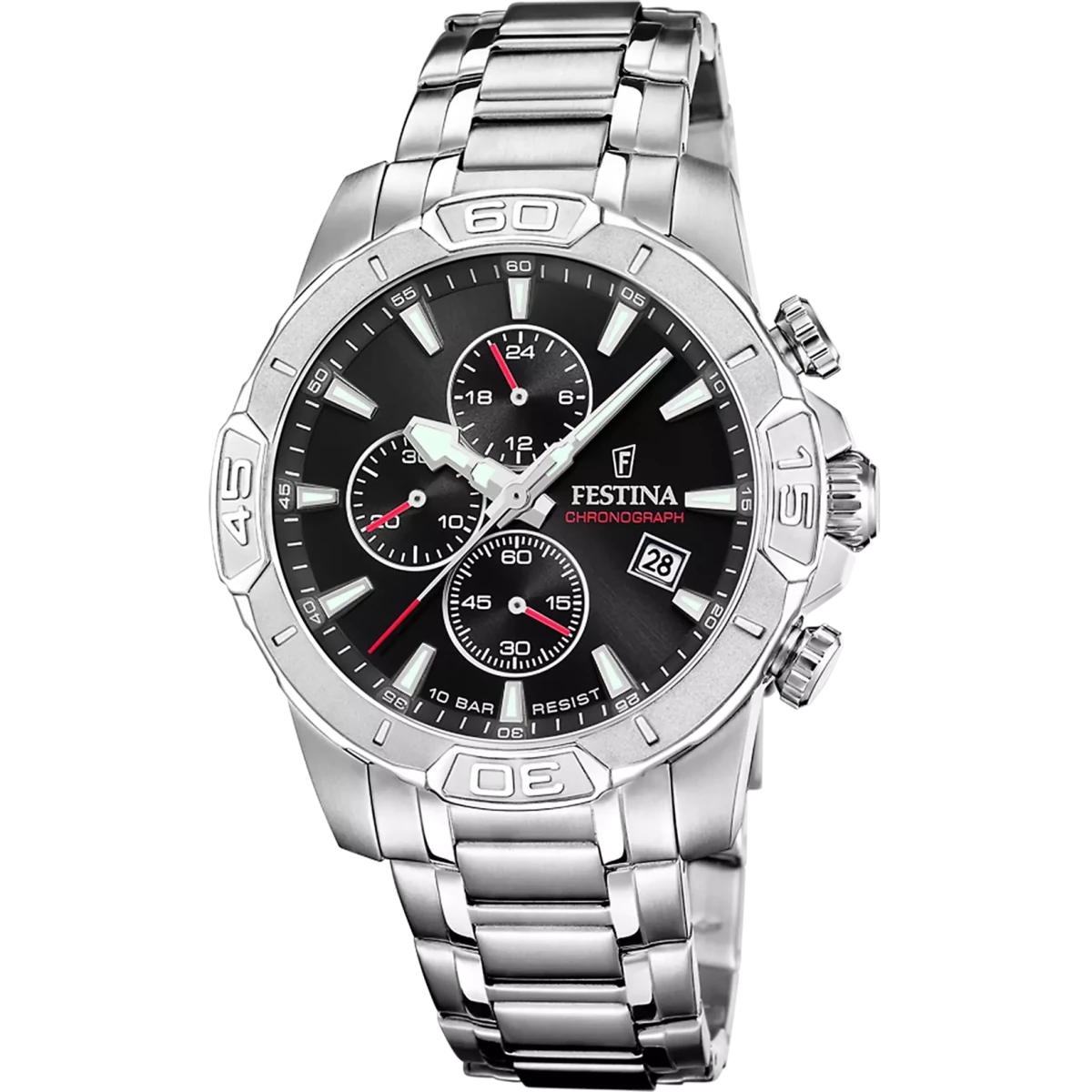 Festina Timeless Chronograph Black Dial Stainless Steel Men’s 45mm Watch | F20704/3 | TIME Watches