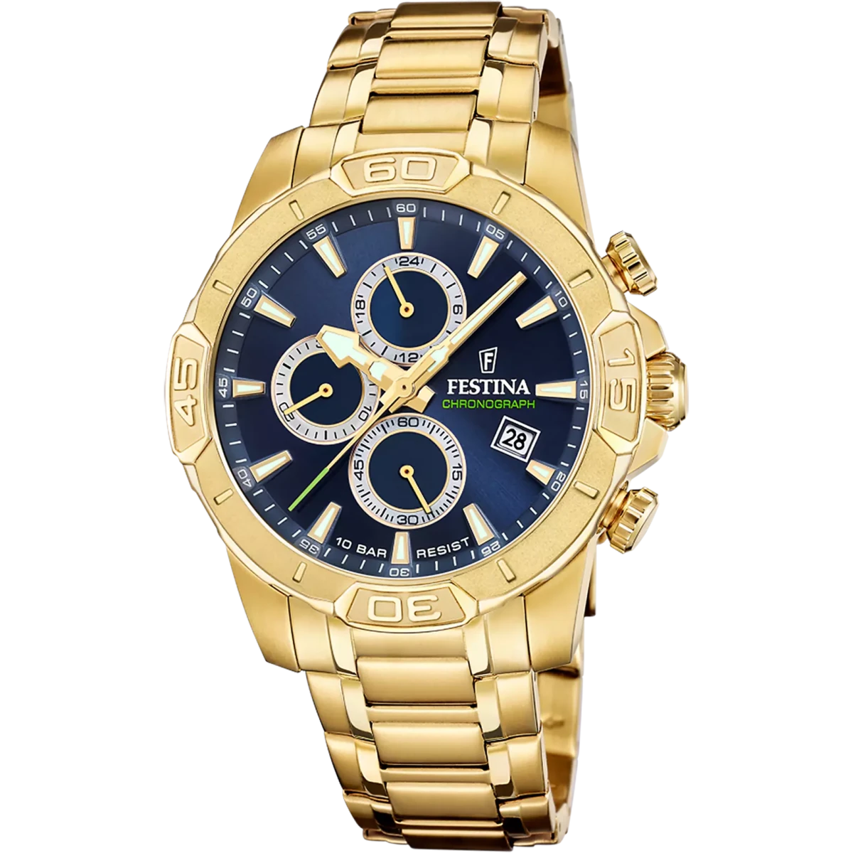 Festina Timeless Chronograph Green Dial Gold PVD Stainless Steel Men’s 45mm Watch | F20705/5 | TIME Watches