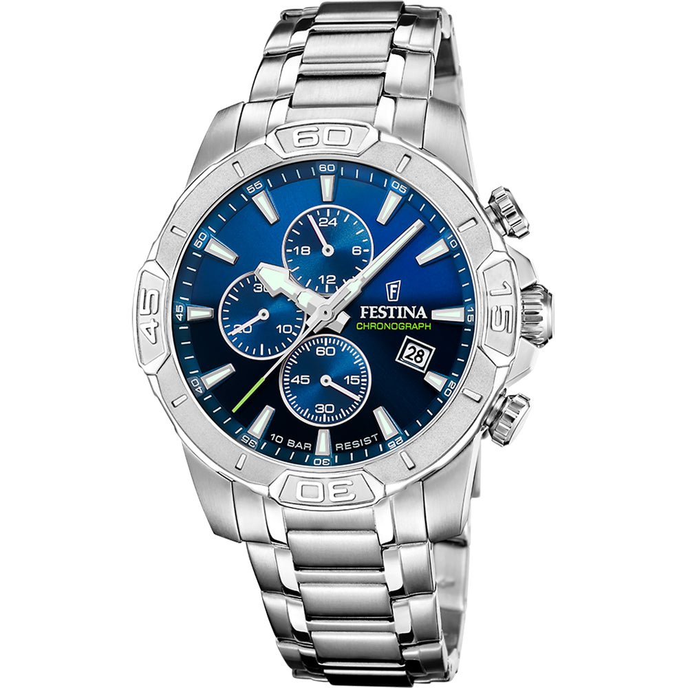 Festina Timeless Chronograph Green Dial Stainless Steel Men’s 45mm Watch | F20704/4 | TIME Watches