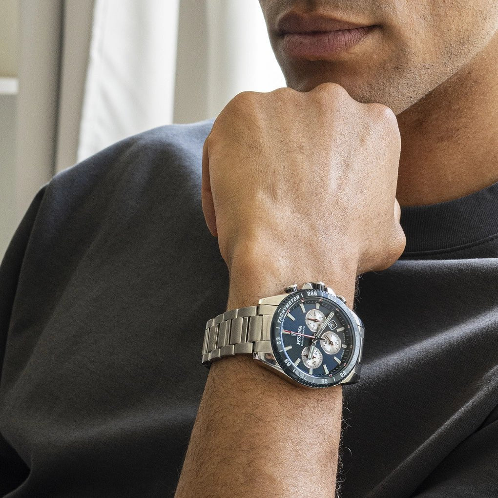 Festina Timeless Chronograph Silver Dial Stainless Steel Men’s 45mm Watch | F20560/2 | TIME Watches