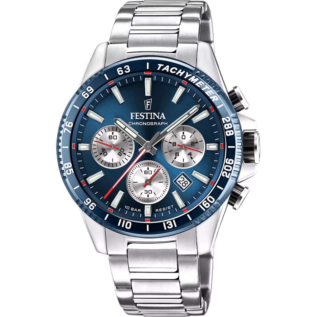 Festina Timeless Chronograph Silver Dial Stainless Steel Men’s 45mm Watch | F20560/2 | TIME Watches