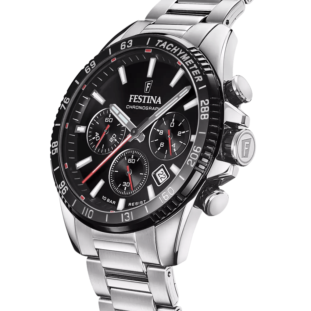 Festina Timeless Chronograph Silver Dial Stainless Steel Men’s 45mm Watch | F20560/6 | TIME Watches