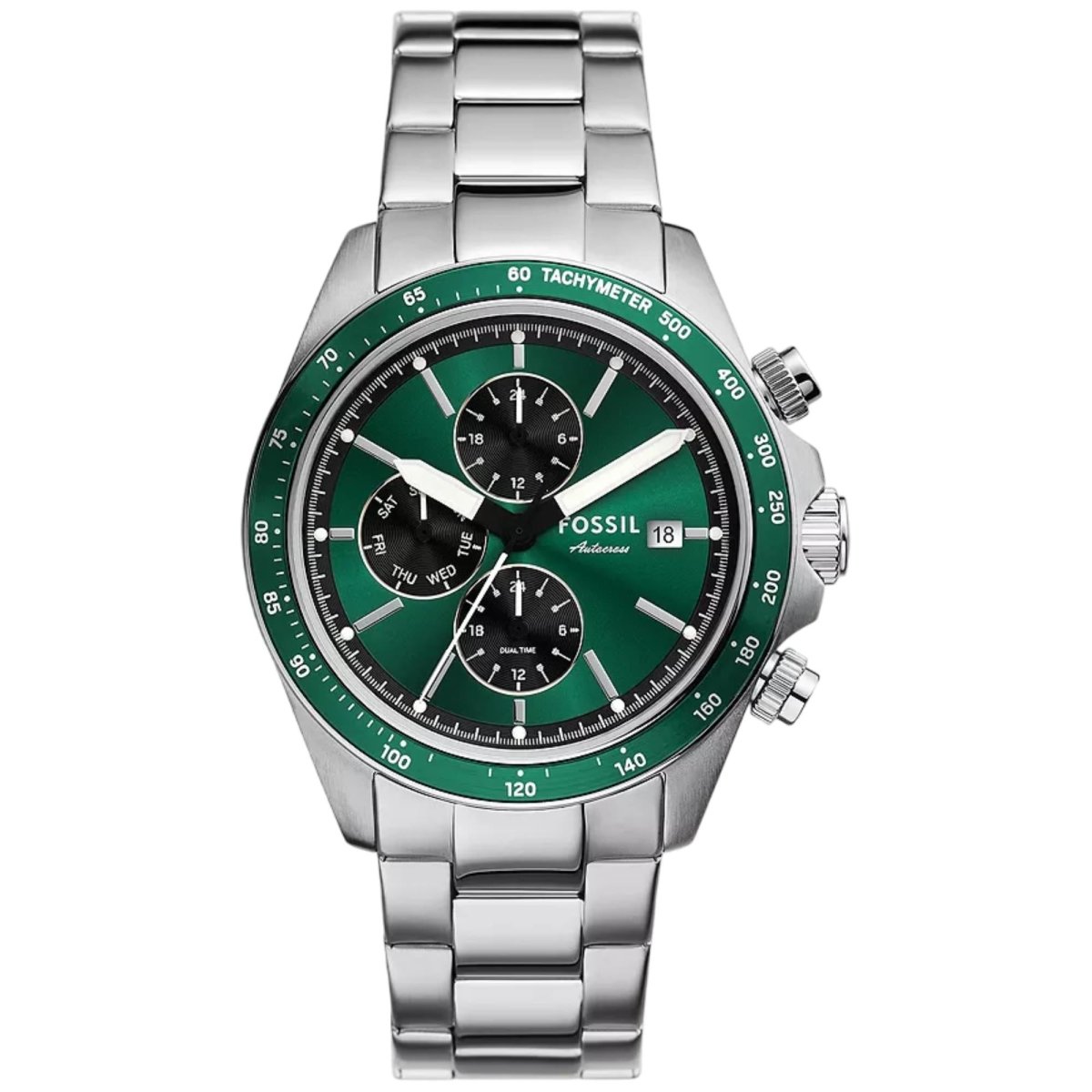 Fossil Autocross Quartz Chronograph Green Dial Steel Strap Men's Watch | FS6127 | TIME Watches