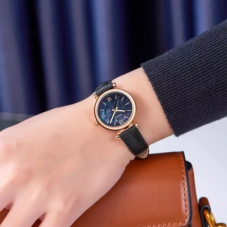 Fossil Carlie Mini Three - Hand Black Leather Watch | ES4700 | Time Watch Specialists