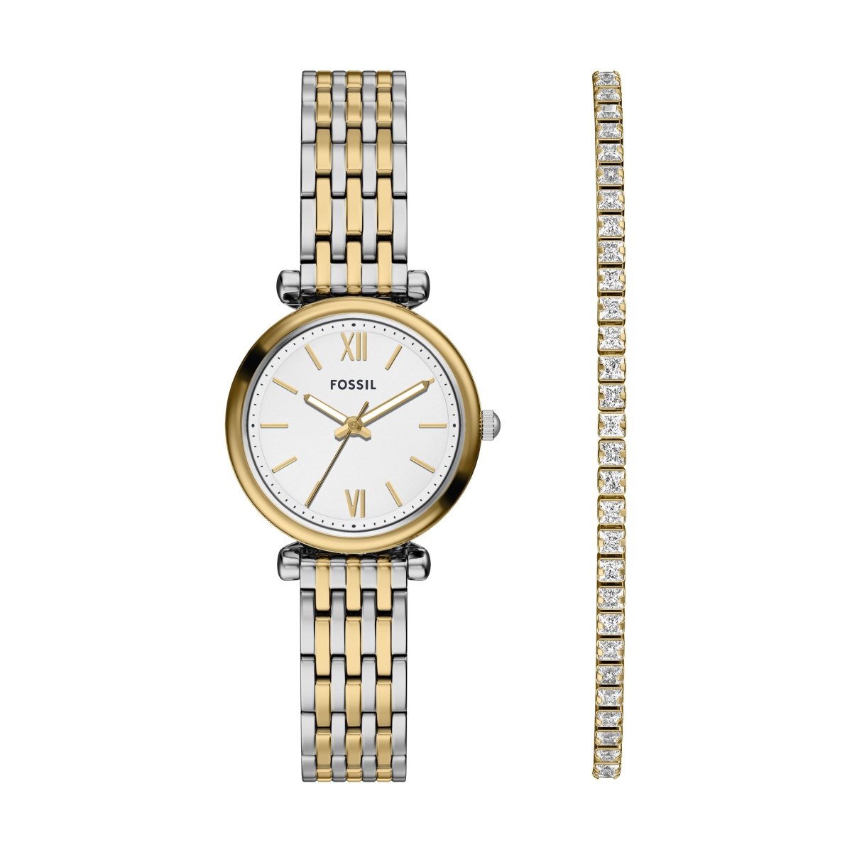 Fossil Carlie Three Hand Two Tone Stainless Steel Women's Watch Giftset | ES5450SET | TIME Watches