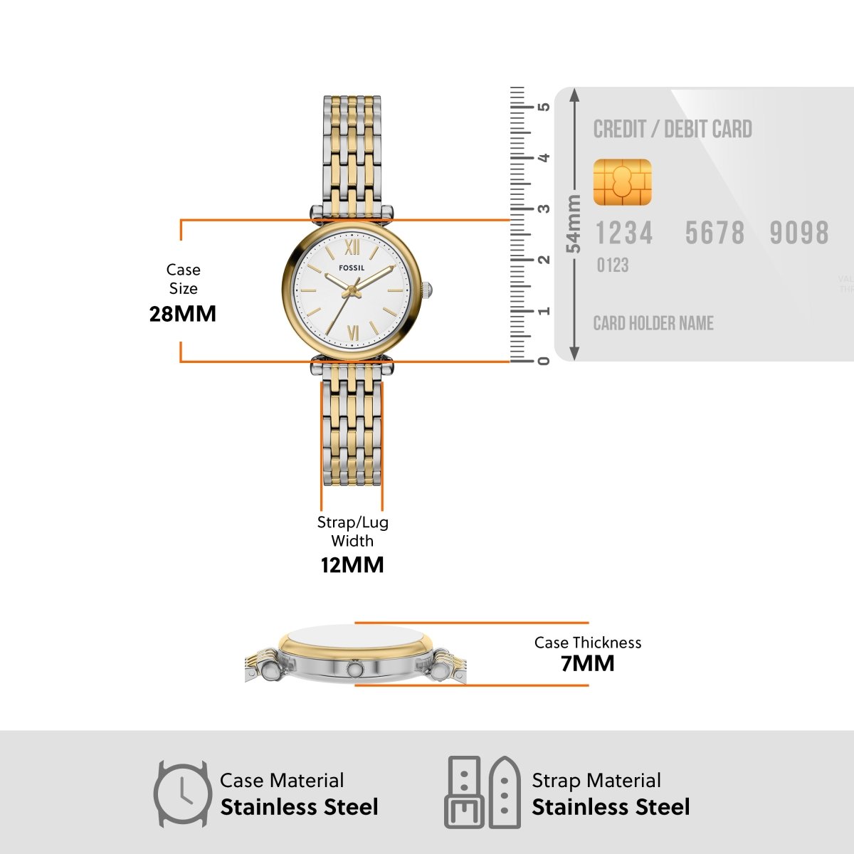 Fossil Carlie Three Hand Two Tone Stainless Steel Women's Watch Giftset | ES5450SET | TIME Watches