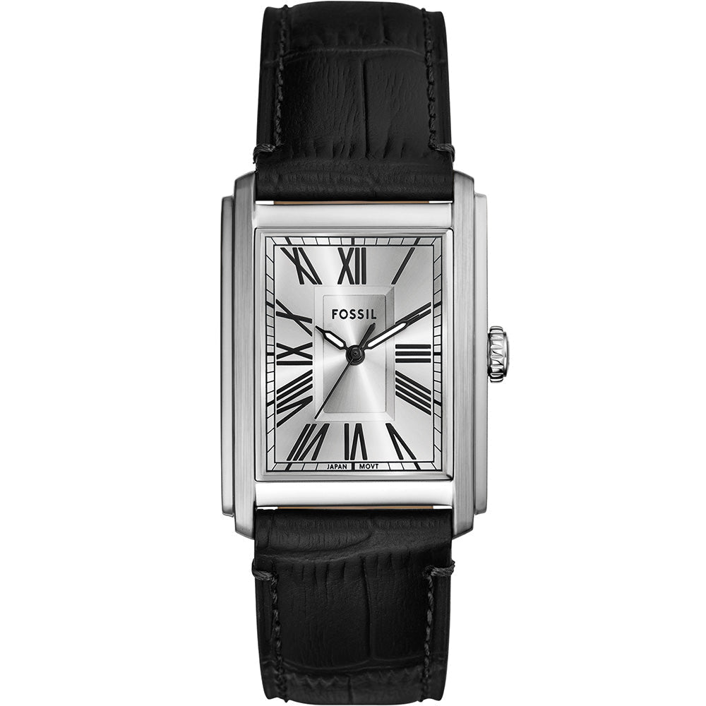 Fossil Carraway Silver Dial and Black Leather Strap 30mm Men's Watch | FS6078 | TIME Watches