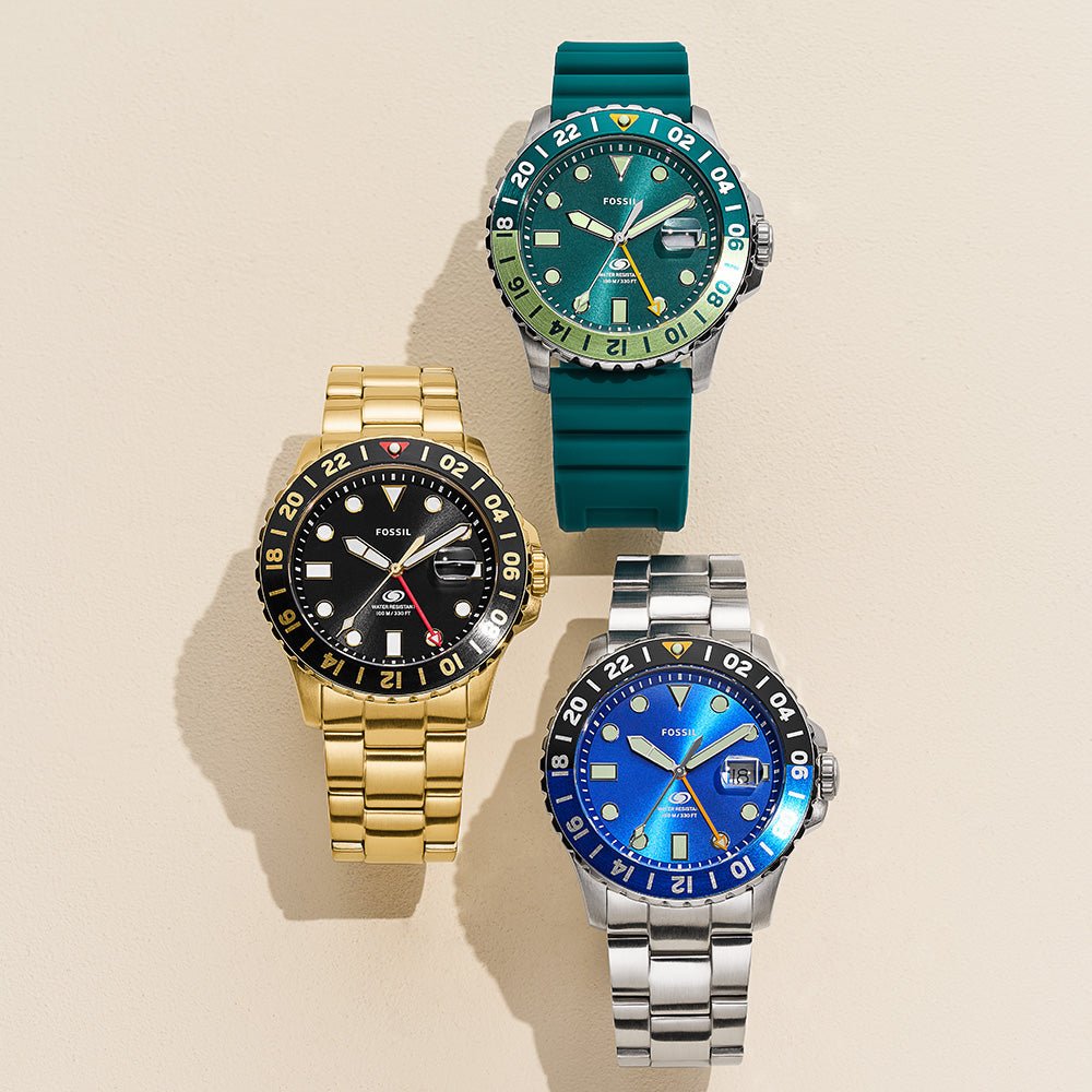 Fossil Fossil Blue GMT Black Dial and Gold Steel Bracelet 46mm Men's Watch | FS5990 | TIME Watches