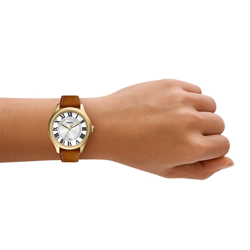 Fossil Gilmore Silver Dial and Brown Leather Strap 38mm Women's Watch | ES5397 | TIME Watches
