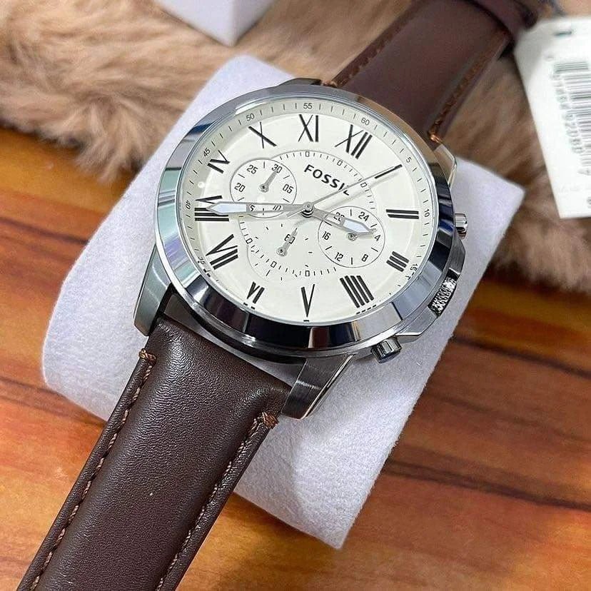 Fossil Grant White Dial and Brown Leather 44mm Men's Watch | FS4735 | TIME Watches
