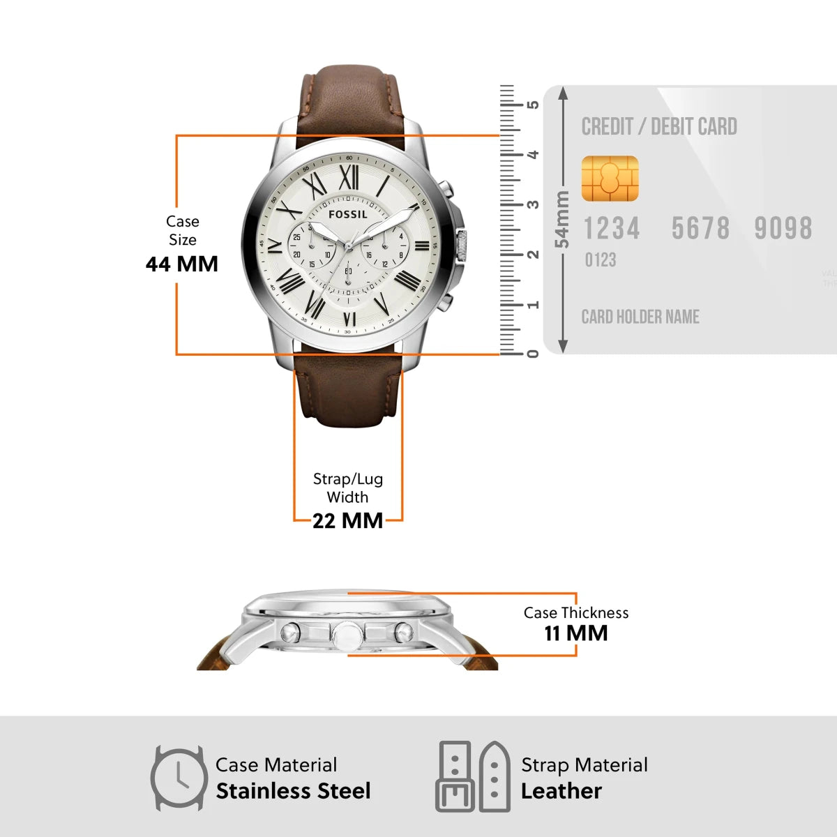 Fossil Grant White Dial and Brown Leather 44mm Men's Watch | FS4735 | TIME Watches