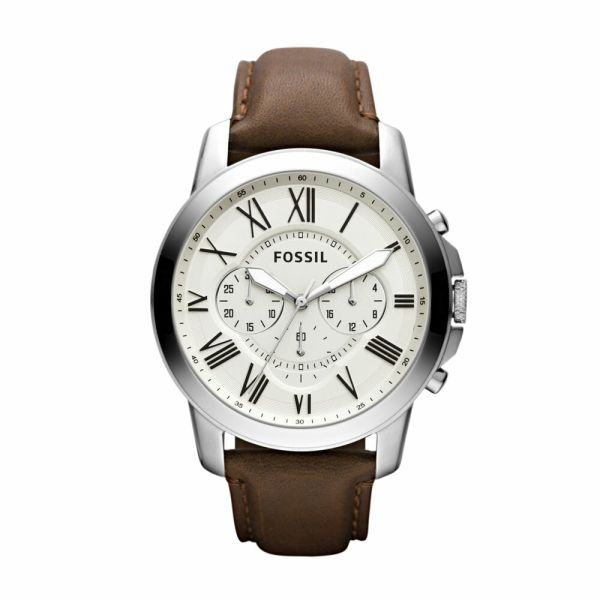 Fossil Grant White Dial and Brown Leather 44mm Men's Watch | FS4735 | TIME Watches