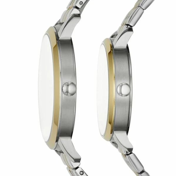 Fossil His and Her Three - Hand Two - Tone Stainless Steel Watch Gift Set | BQ2467SET | Time Watch Specialists