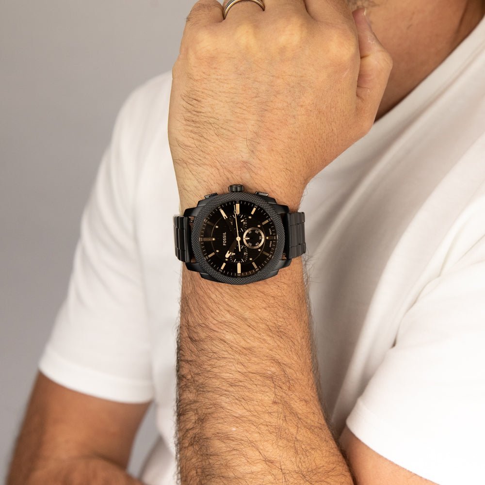 Fossil Machine Black Dial and Black Steel Bracelet 44mm Men's Watch | FS6097 | TIME Watches