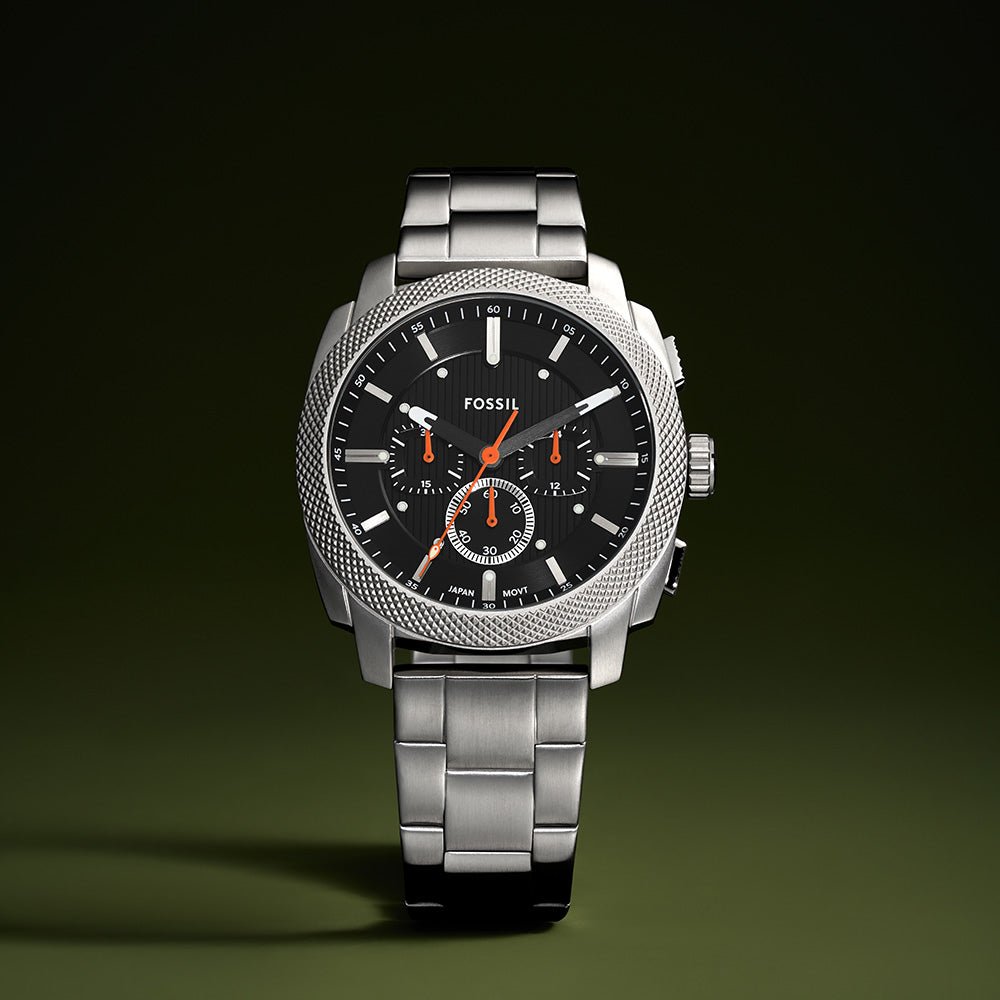 Fossil Machine Black Dial and Steel Bracelet 44mm Men's Watch | FS6095 | TIME Watches