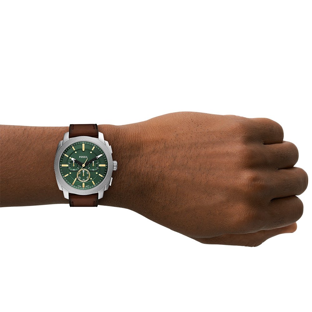Fossil Machine Green Dial and Brown Leather Strap 44mm Men's Watch | FS6100 | TIME Watches