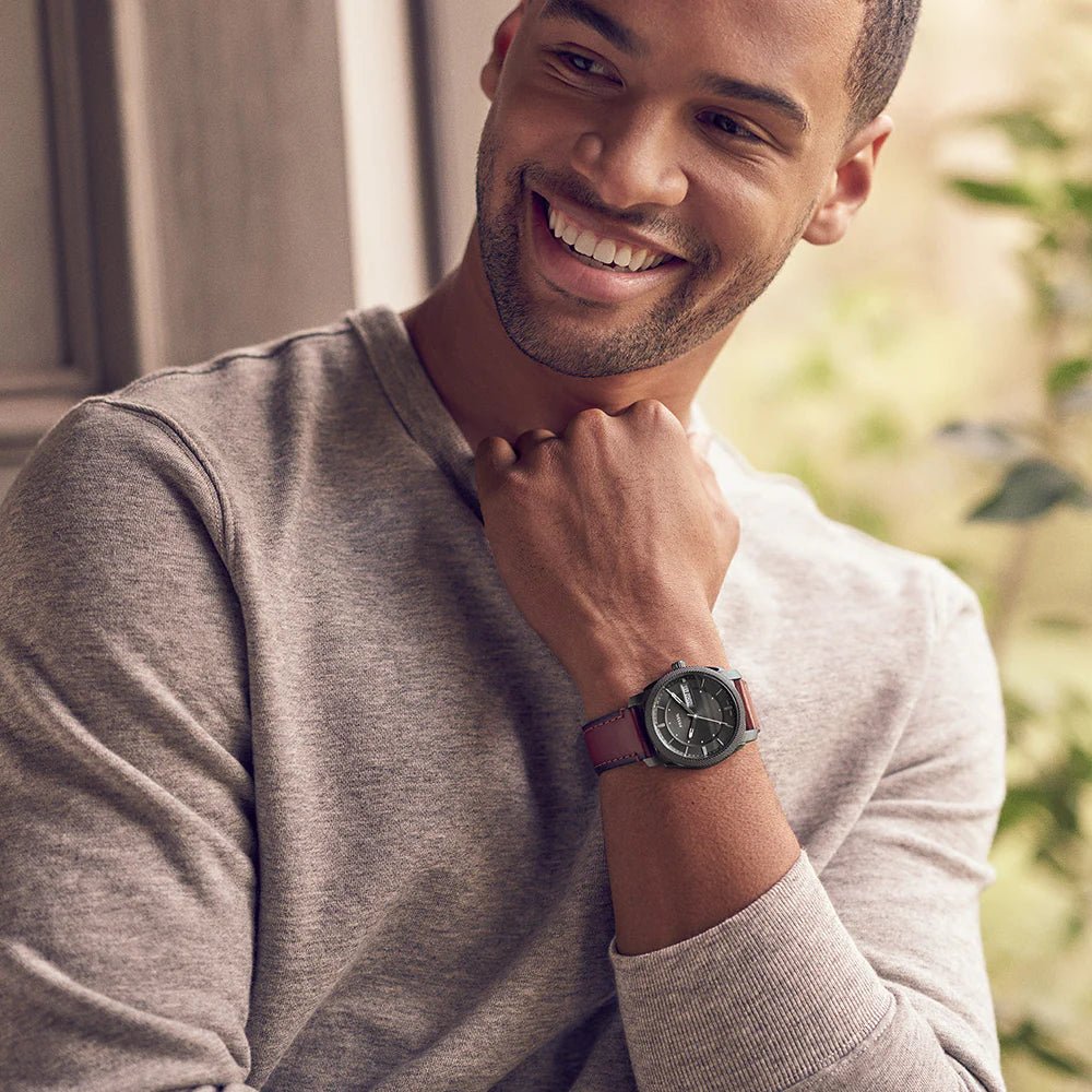 Fossil Machine Three-Hand Date Brown Leather Men's Watch | FS5900 | Time Watch Specialists