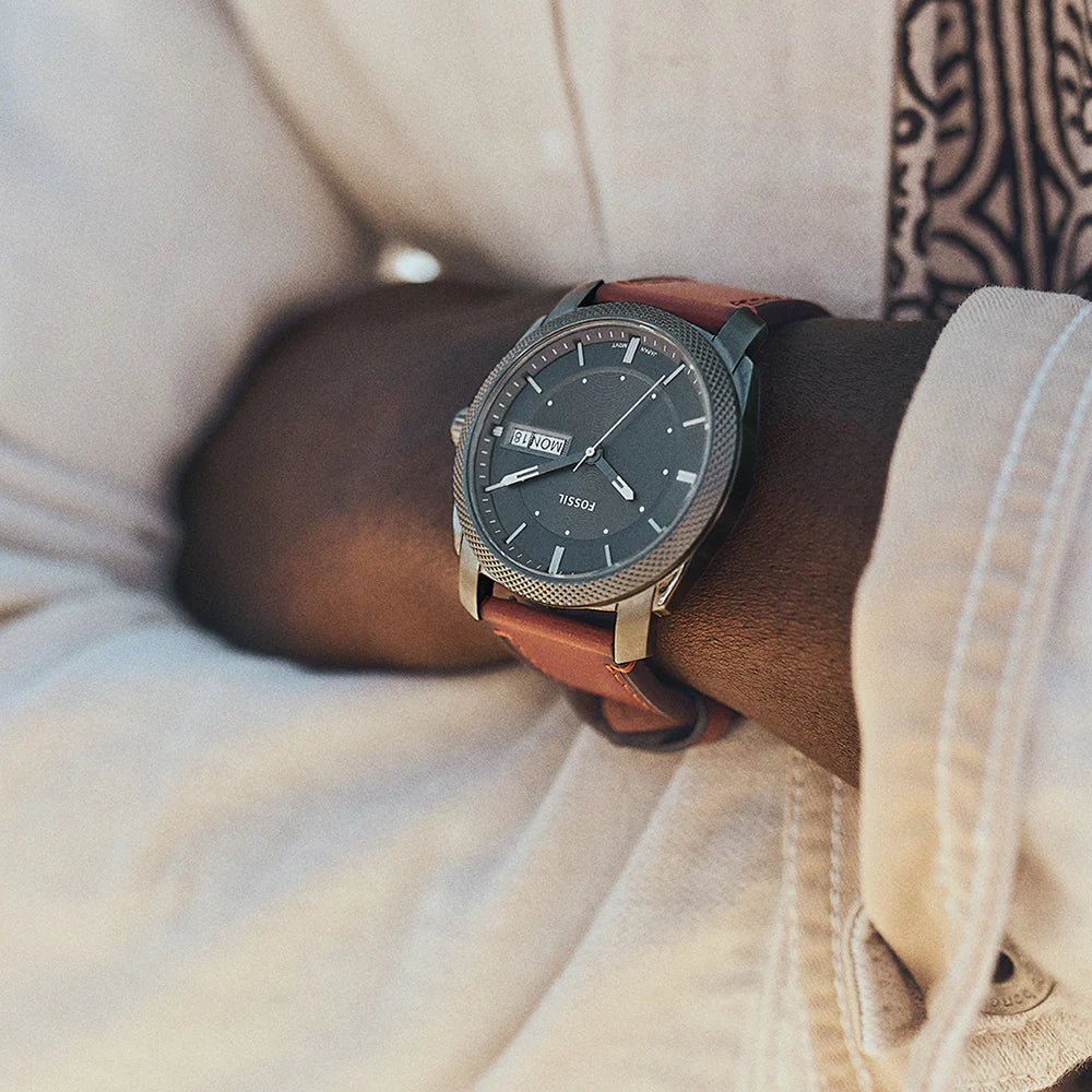 Fossil Machine Three-Hand Date Brown Leather Men's Watch | FS5900 | Time Watch Specialists