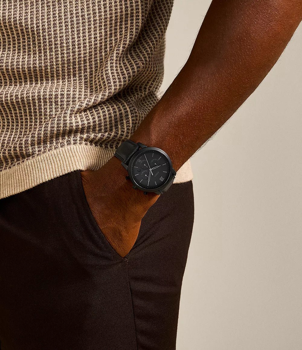 Fossil Neutra Black Dial and Black Leather Strap 44mm Men's Watch | FS5503 | TIME Watches