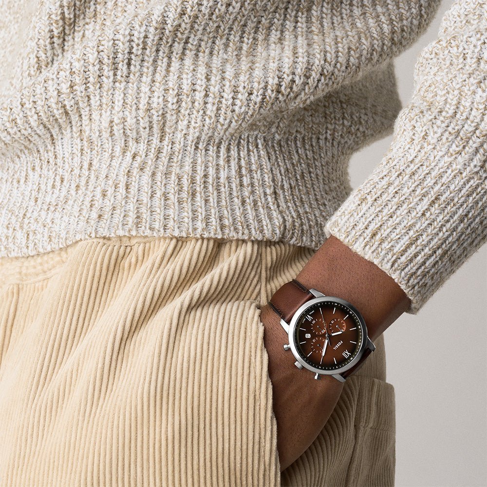 Fossil Neutra Brown Dial and Brown Leather Strap 44mm Men's Watch | FS6143 | TIME Watches