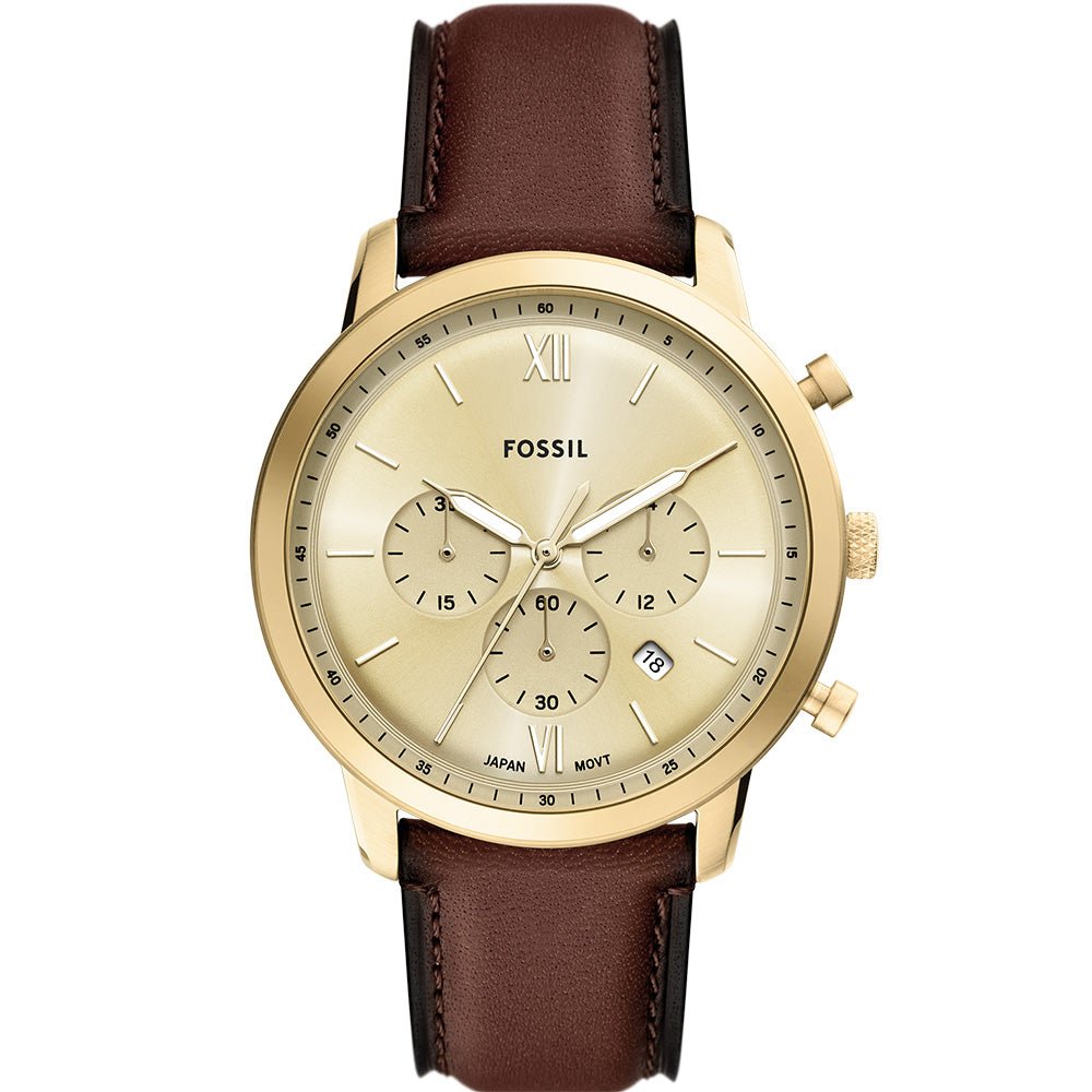 Fossil Neutra Gold Dial and Brown Leather Strap 44mm Men's Watch | FS6113 | TIME Watches