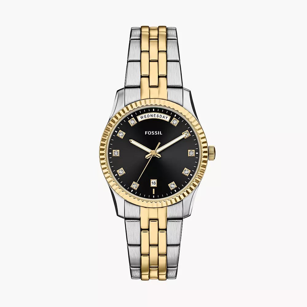 Fossil Scarlette Black Dial and Gold Steel Bracelet 34mm Women's Watch | ES5458 | TIME Watches