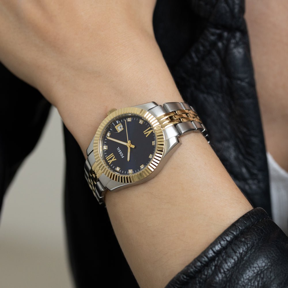 Fossil Scarlette Blue Dial and Gold Steel Bracelet 33mm Women's Watch | ES5443 | TIME Watches