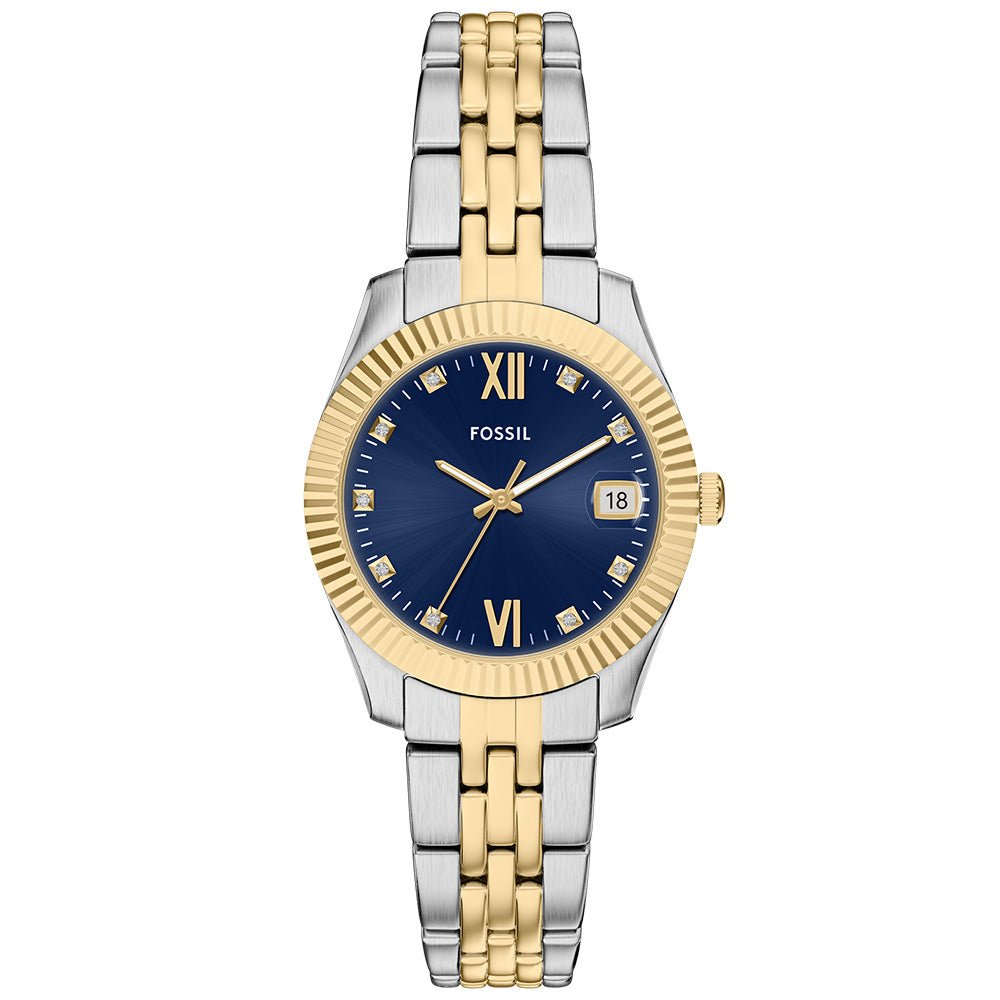Fossil Scarlette Blue Dial and Gold Steel Bracelet 33mm Women's Watch | ES5443 | TIME Watches