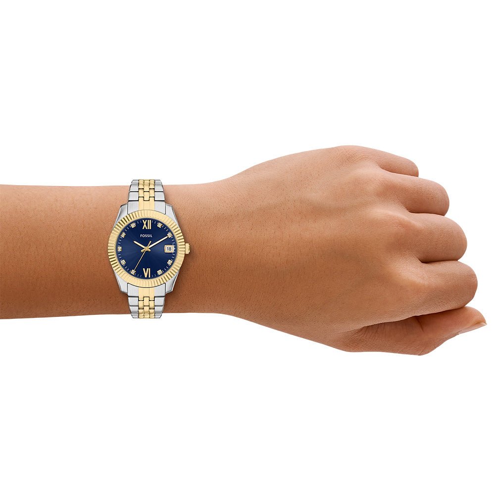 Fossil Scarlette Blue Dial and Gold Steel Bracelet 33mm Women's Watch | ES5443 | TIME Watches