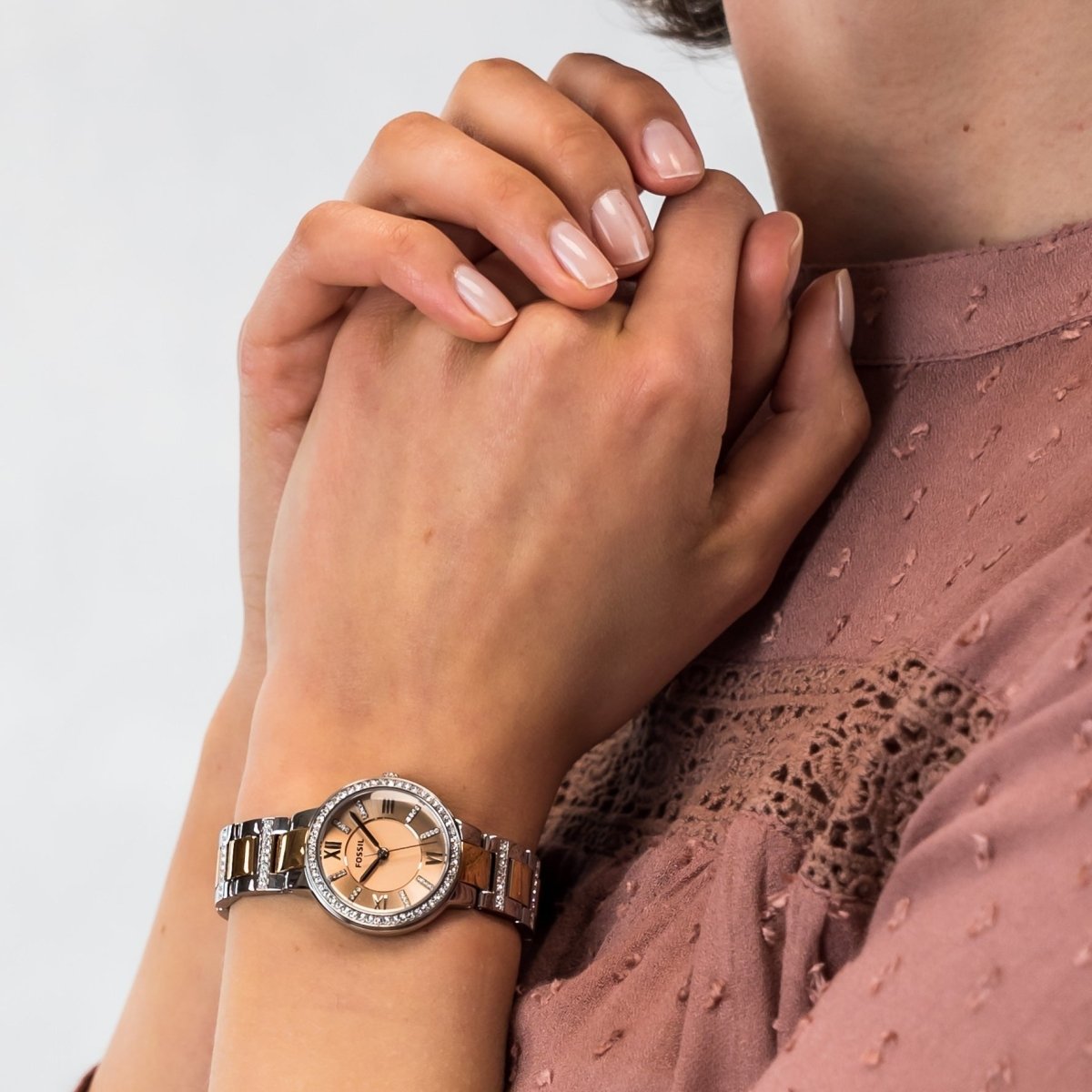 Fossil Virginia Two Tone Silver/Rose Gold Watch | ES3405 | Time Watch Specialists