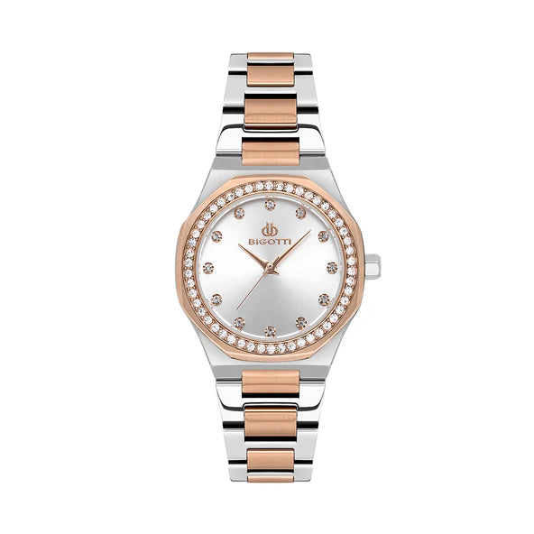 Bigotti Crystal Two-Tone Rose Gold Dial Women's Watch | BG.1.10587-5