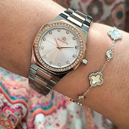 Bigotti Crystal Two-Tone Rose Gold Dial Women's Watch | BG.1.10587-5