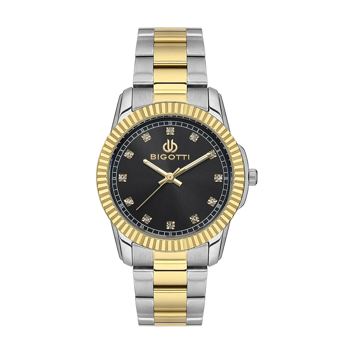 Bigotti Stainless Steel Black Dial Two-Tone Women's Watch | BG.1.10498-4