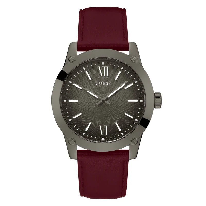 Guess Burgundy Gunmetal Analog Men's Watch | GW0628G4 | Time Watch Specialists