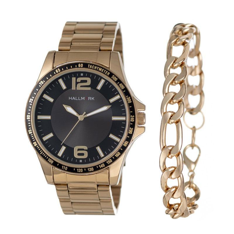 Hallmark IPG Box Set Black Dial RG Hands IPG Bracelet Men's Watch Set | HBSM4060 | TIME Watches
