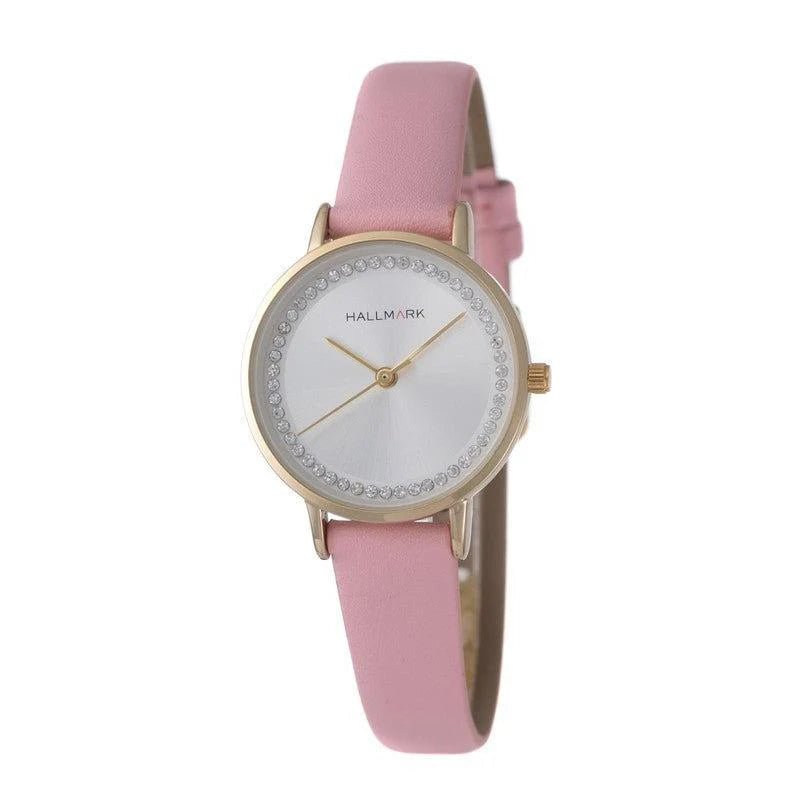 Hallmark Leather Pink Strap Silver Dial Woman's Watch | HL1489P | Time Watch Specialists