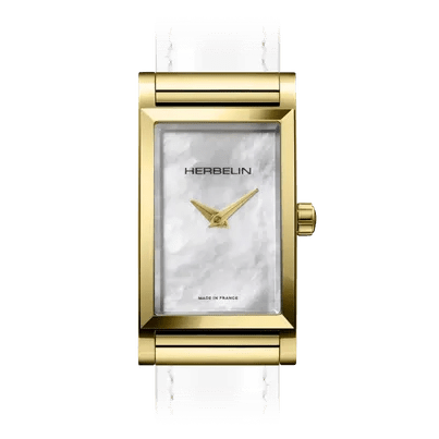 HERBELIN Antarès Rectangle Case Gold and Mother of Pearl Women's Watch | H17444P09 | TIME Watches