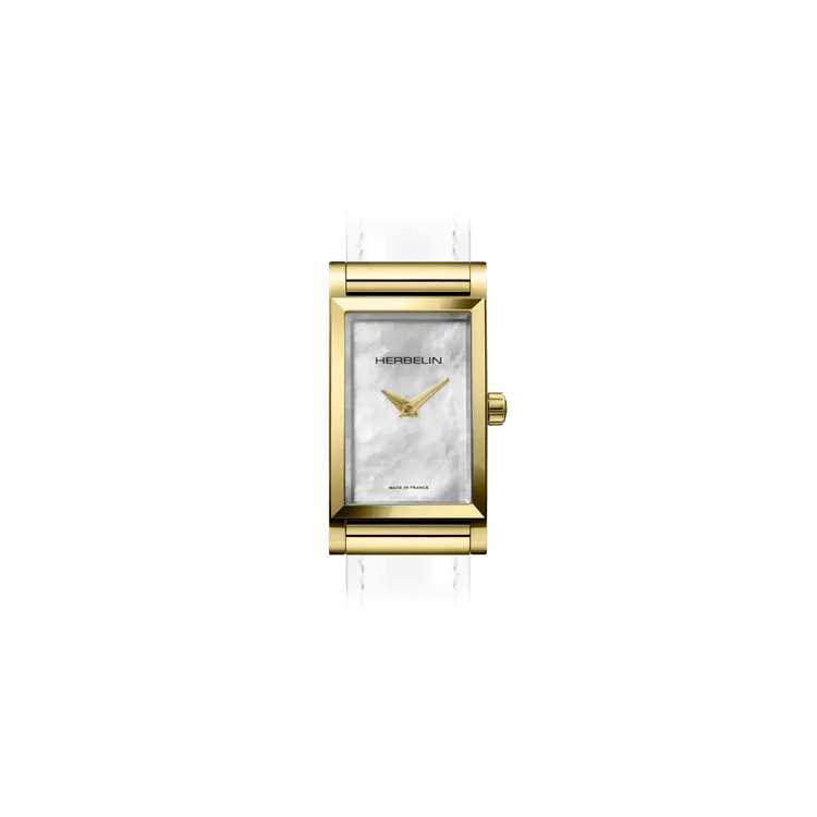HERBELIN Antarès Rectangle Case Gold and Mother of Pearl Women's Watch | H17444P09 | TIME Watches