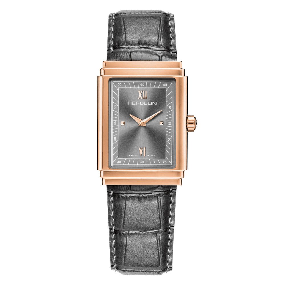 HERBELIN Art Deco 1925's Anthracite and Black Leather 37mm Unisex Watch | 17567PR04GR | TIME Watches