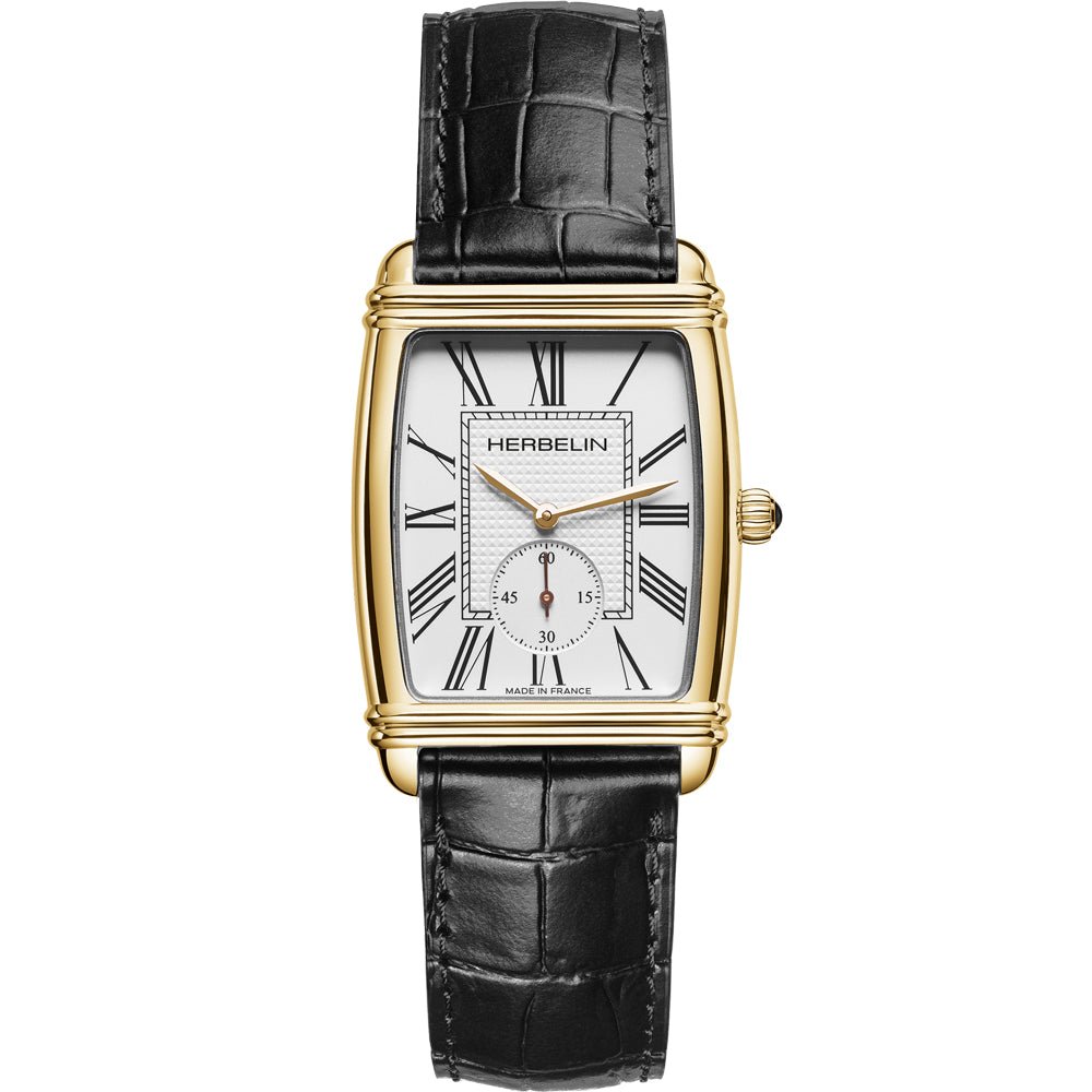 HERBELIN Art Deco Petite Second Gold and Black Leather 36mm Unisex Watch | 10638P08 | TIME Watches